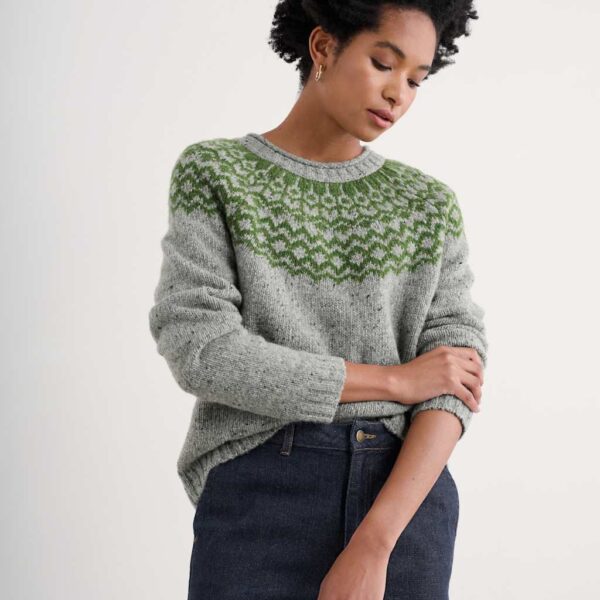 Seasalt Cornwall Women's Merino Wool Rich Fair Isle Relaxed Jumper - 8 - Grey Mix, Grey Mix