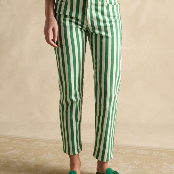Joules Women's Cotton Rich Denim Striped Ankle Grazer Jeans - 16 - Green Mix, Green Mix