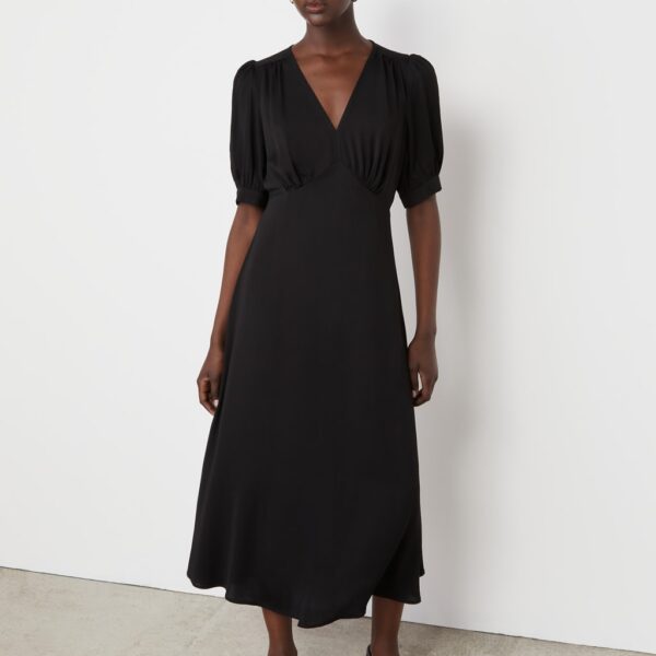 Finery London Women's Crepe V-Neck Midi Tea Dress - 10 - Black, Black