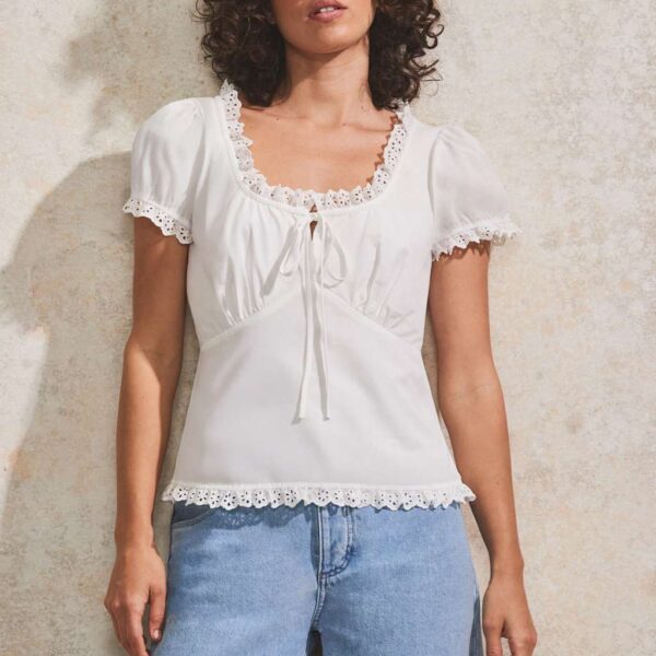 Ro&Zo Women's Pure Cotton Frill Detail Top - 16REG - White, White