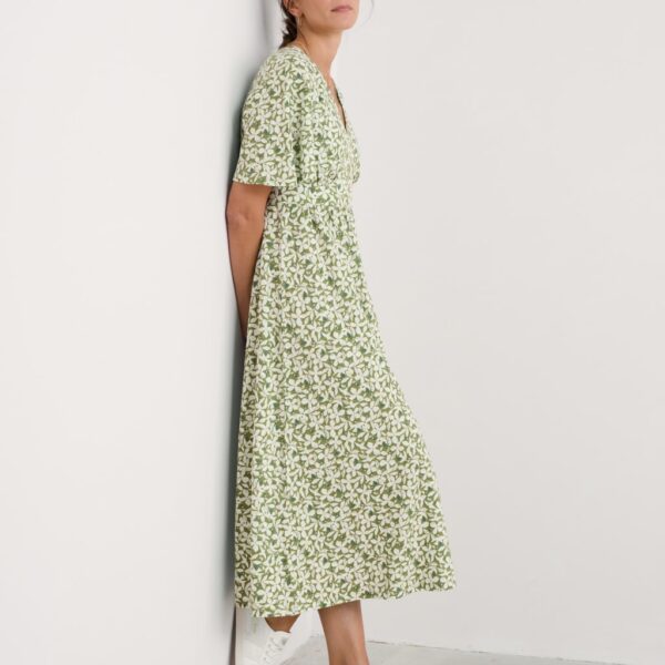 Seasalt Cornwall Women's Pure Cotton Floral Maxi Waisted Dress - 18REG - Green Mix, Green Mix
