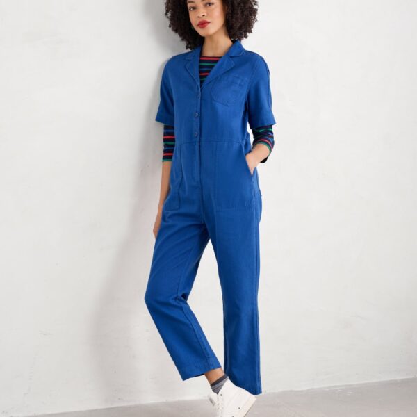Seasalt Cornwall Women's Linen Blend Cropped Jumpsuit - 14 - Blue, Blue