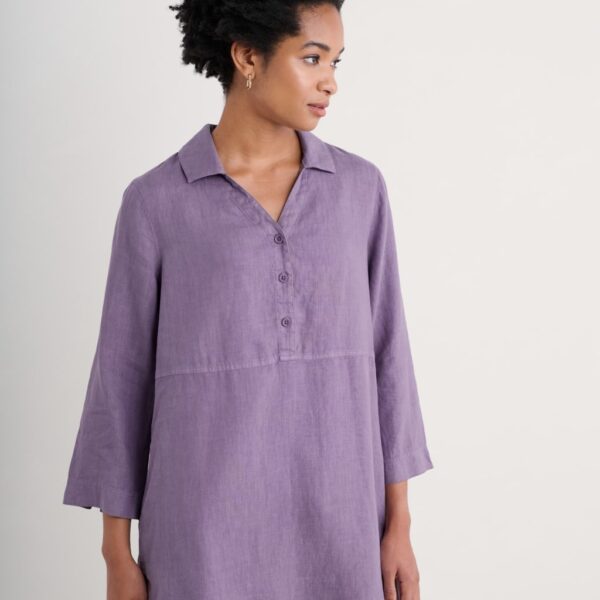 Seasalt Cornwall Women's Pure Linen Collared Tunic - 12 - Purple, Purple
