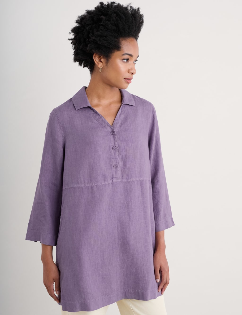 Seasalt Cornwall Women's Pure Linen Collared Tunic - 12 - Purple, Purple