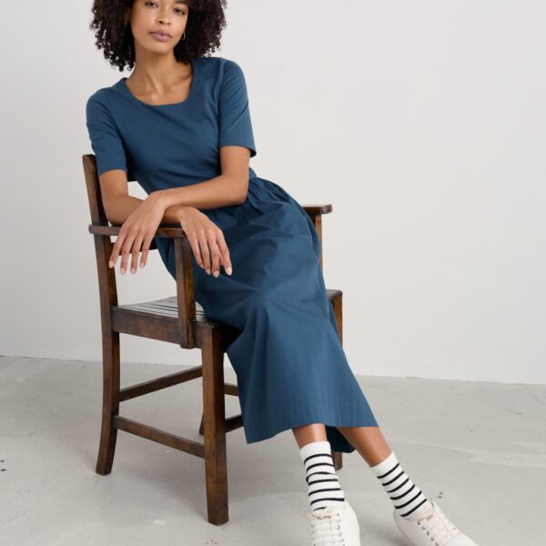 Seasalt Cornwall Women's Cotton Rich Scoop Neck Midaxi Waisted Dress - 14REG - Navy, Navy