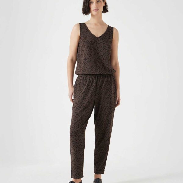 Hush Women's Jersey Animal Print Cropped Jumpsuit - SREG - Brown Mix, Brown Mix