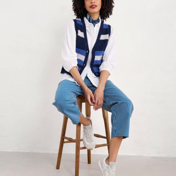Seasalt Cornwall Women's Wool Blend Striped V-Neck Knitted Vest - 14 - Blue Mix, Blue Mix