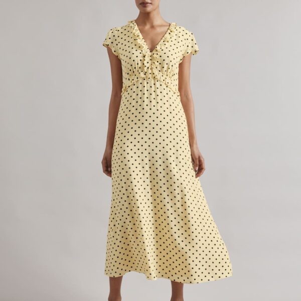 Albaray Women's Spot Print V-Neck Midi Skater Dress - 8 - Yellow Mix, Yellow Mix