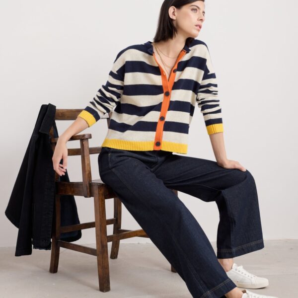 Seasalt Cornwall Women's Lambswool Rich Striped Button Front Relaxed Cardigan - 8 - Multi, Multi
