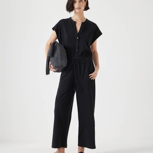 Hush Women's Kendall Pure Cotton Jersey Button Front Jumpsuit - 14REG - Black, Black,Navy