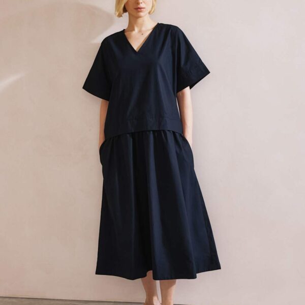 Albaray Women's Pure Cotton Dropped Waist Midi Smock Dress - 12 - Navy, Navy