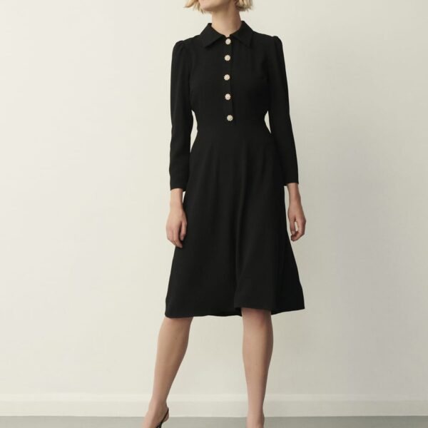 Finery London Women's Crepe Midi Shirt Dress - 8 - Black, Black