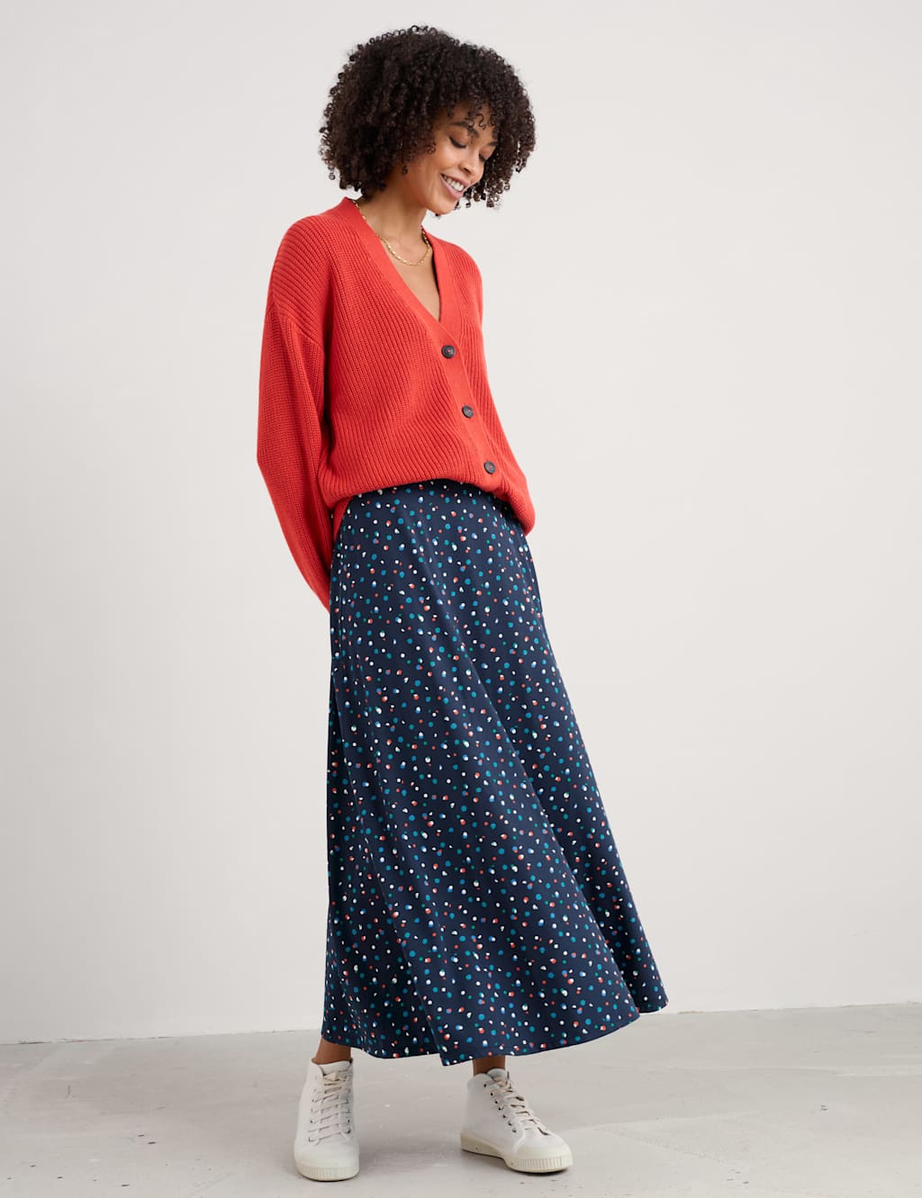 Seasalt Cornwall Women's Coton Rich Polka Dot Midaxi A-Line Skirt - 14 - Navy Mix, Navy Mix
