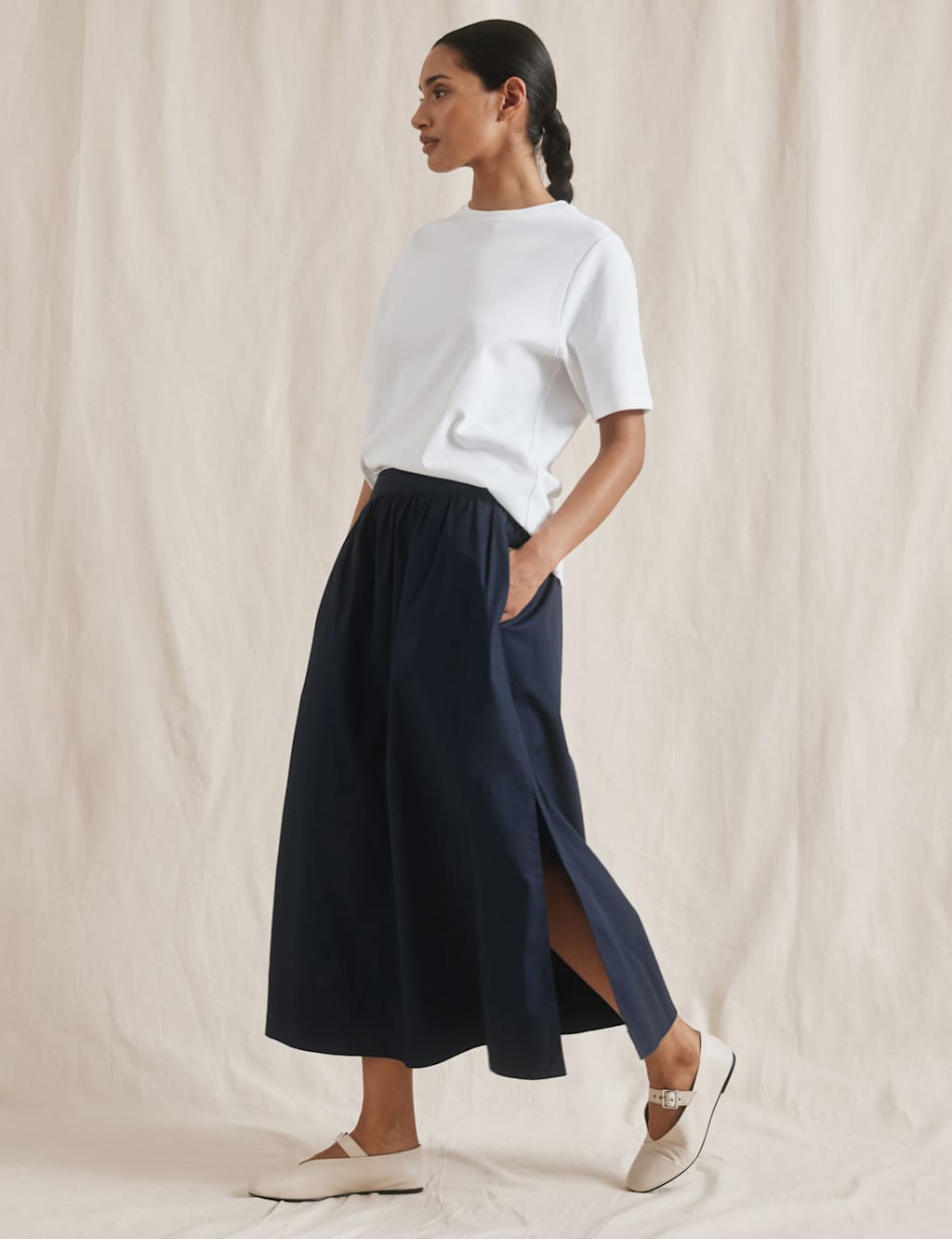 Albaray Women's Pure Cotton Midaxi A-Line Skirt - 8 - Navy, Navy
