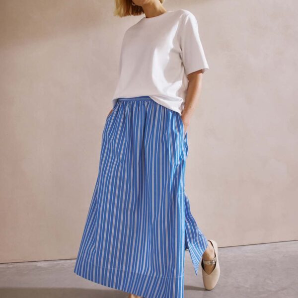 Albaray Women's Cotton Rich Striped Midaxi Skirt - 10 - Blue Mix, Blue Mix