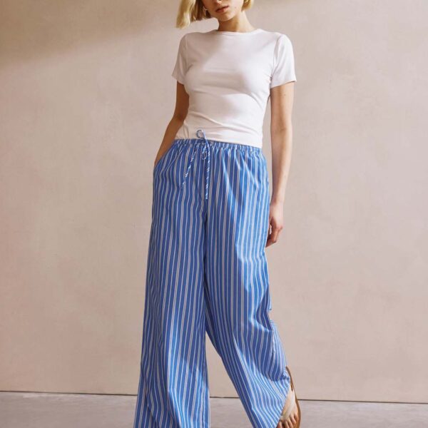 Albaray Women's Cotton Rich Striped Drawstring Trousers - 12 - Blue Mix, Blue Mix