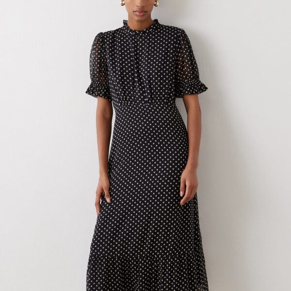 Finery London Women's Polka Dot Midi Tea Dress - 18 - Black Mix, Black Mix