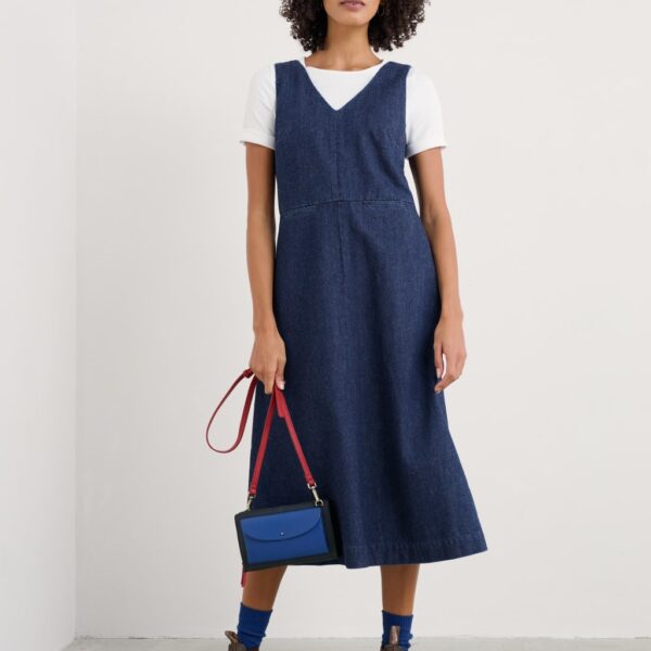 Seasalt Cornwall Women's Denim V-Neck Midi Shift Dress - 14REG - Blue, Blue