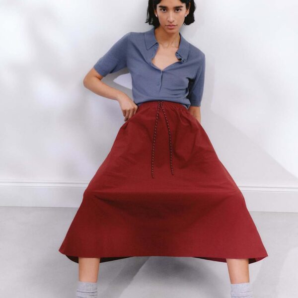 Hush Women's Pull On Drawstring Midi Skirt - 10 - Dark Red, Black,Dark Red