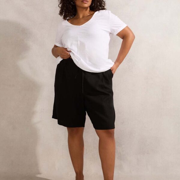 Live Unlimited London Women's Linen Blend Bermuda Shorts - 22 - Black, White,Black