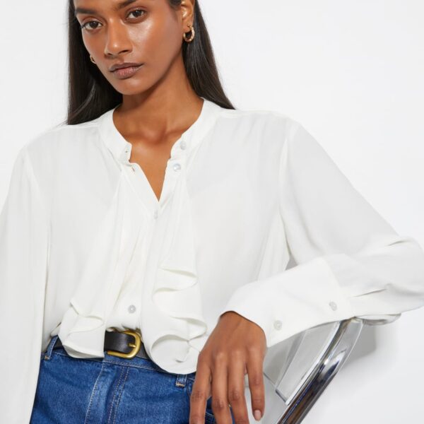 Monsoon Women's Frill Detail Button Through Blouse - Ivory, Ivory