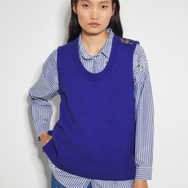 Monsoon Women's Scoop Neck Button Detail Knitted Vest - Dark Blue, Dark Blue