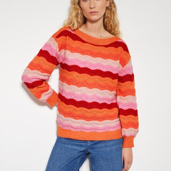 Monsoon Women's Striped Slash Neck Jumper - Pink Mix, Pink Mix