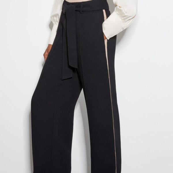 Monsoon Women's Side Stripe Straight Leg Trousers - 10 - Black, Black