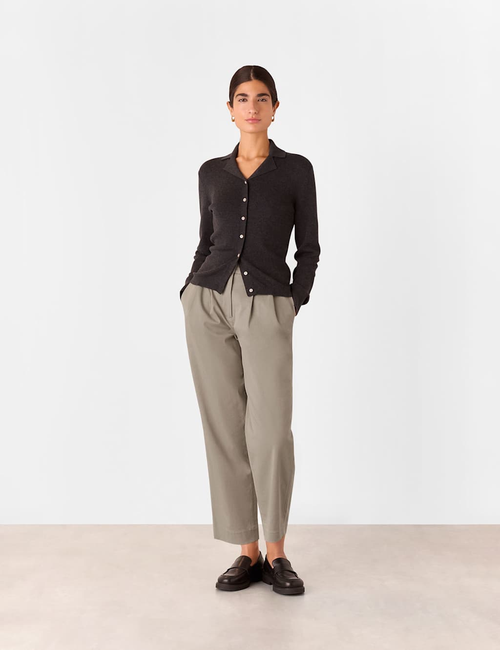 Whistles Women's Lyocell Rich Barrel Leg Ankle Grazer Trousers - 10REG - Taupe, White,Taupe