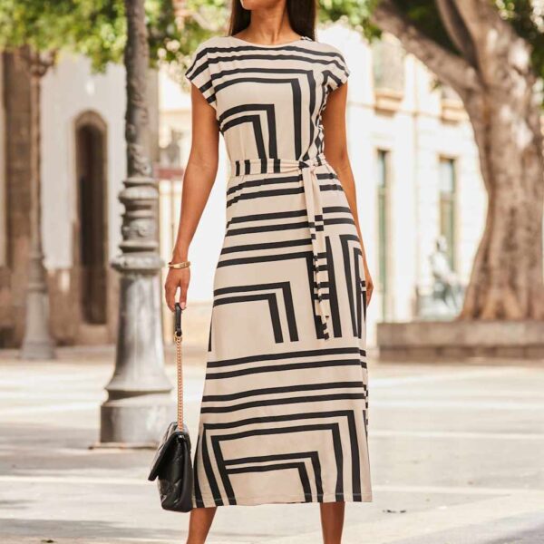 Sosandar Women's Geometric Stretch Midi Jersey Dress - 12 - Ivory Mix, Ivory Mix