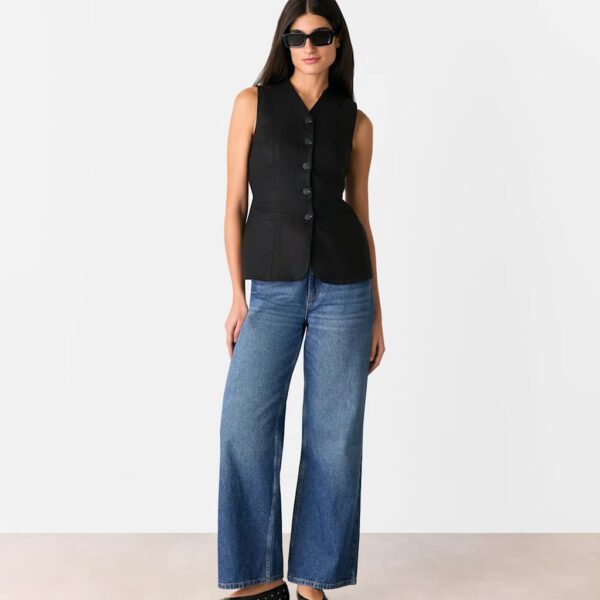Whistles Women's Pure Linen Slim Single Breasted Waistcoat - 10PET - Black, Black