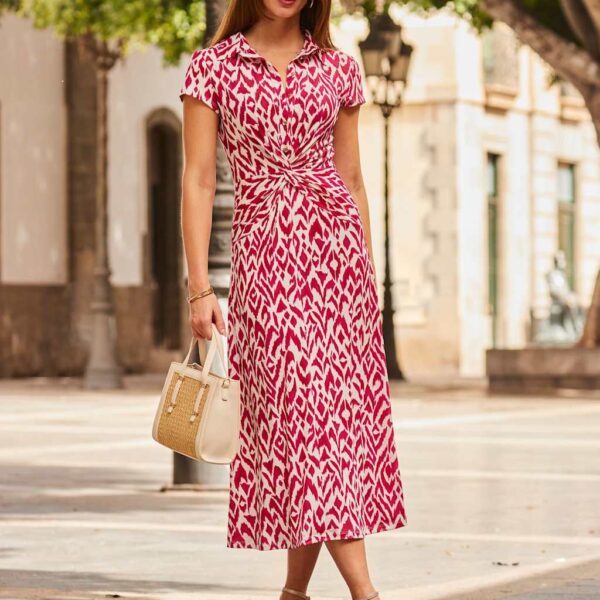 Sosandar Women's Abstract Twist Detail Midaxi Jersey Dress - 14 - Pink Mix, Pink Mix