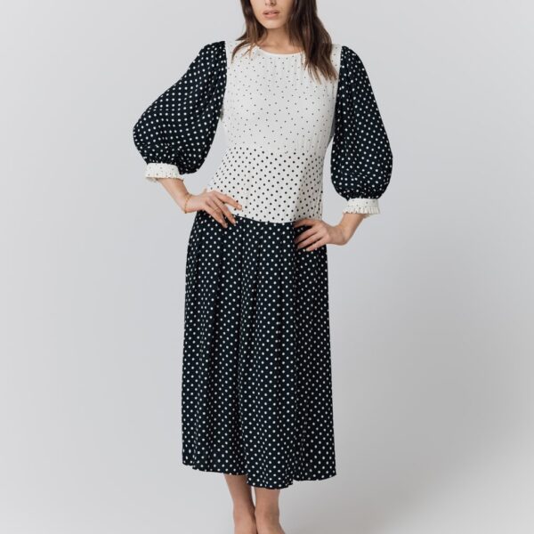 Ghost Women's Crepe Polka Dot Midi Skater Dress - Black Mix, Black Mix