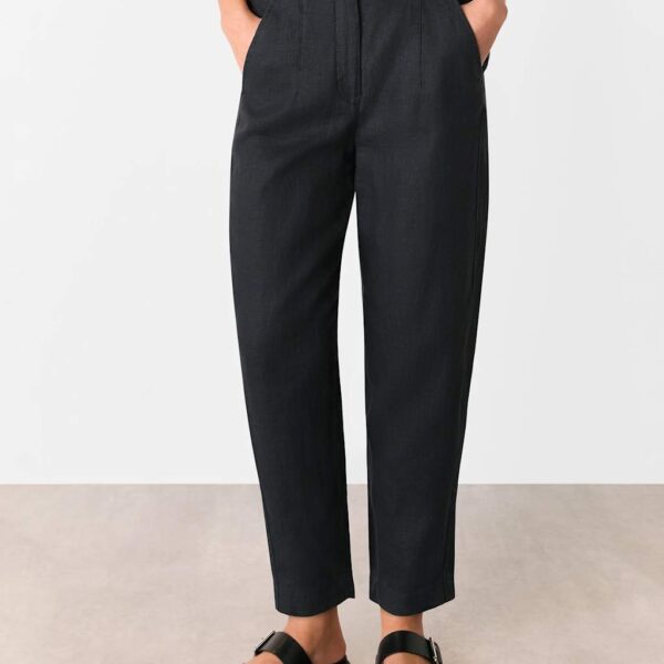Whistles Women's Pure Linen Barrel Leg Ankle Grazer Trousers - 10REG - Black, Oatmeal,Black