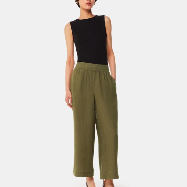 Whistles Women's Pure Linen Flap Pocket Ankle Grazer Trousers - 8REG - Khaki, Khaki