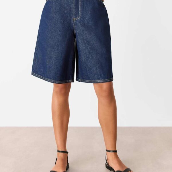 Whistles Women's Denim High Waisted Knee Length Shorts - 28 - Dark Blue Denim, Dark Blue Denim
