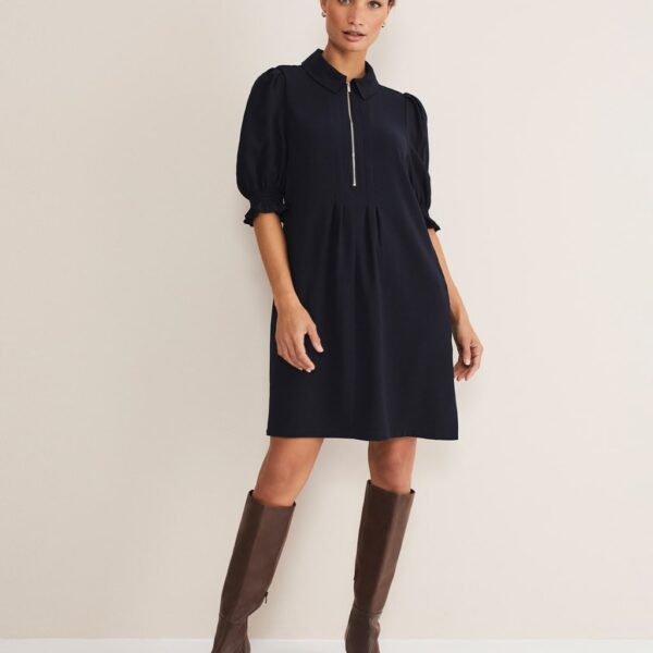 Phase Eight Women's Zip Neck Mini Smock Dress - 12 - Navy, Navy