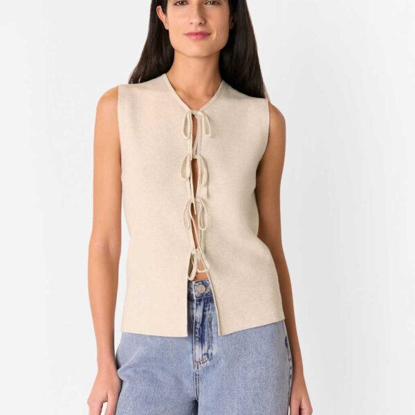 Whistles Women's Cotton Blend V-Neck Knitted Top - M - Oatmeal, Oatmeal