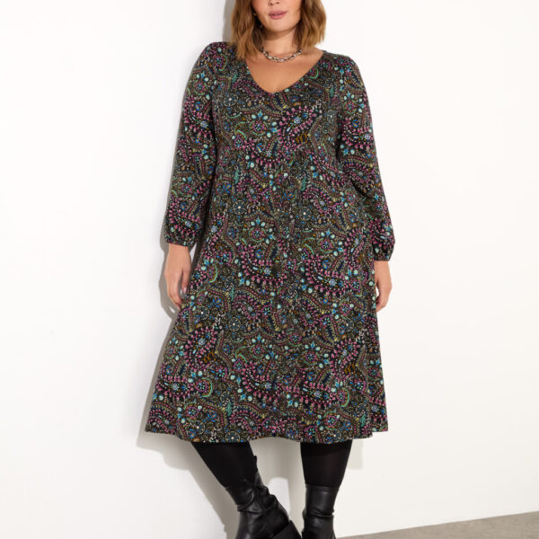 Live Unlimited London Women's Jersey Paisley V-Neck Midi Waisted Dress - 18 - Black Mix, Black Mix