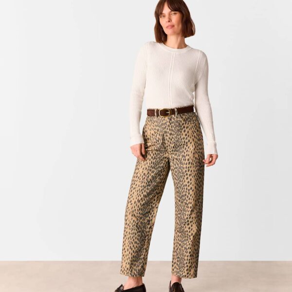 Whistles Women's Animal Print High Waisted Barrel Jeans - 28 - Neutral, Neutral
