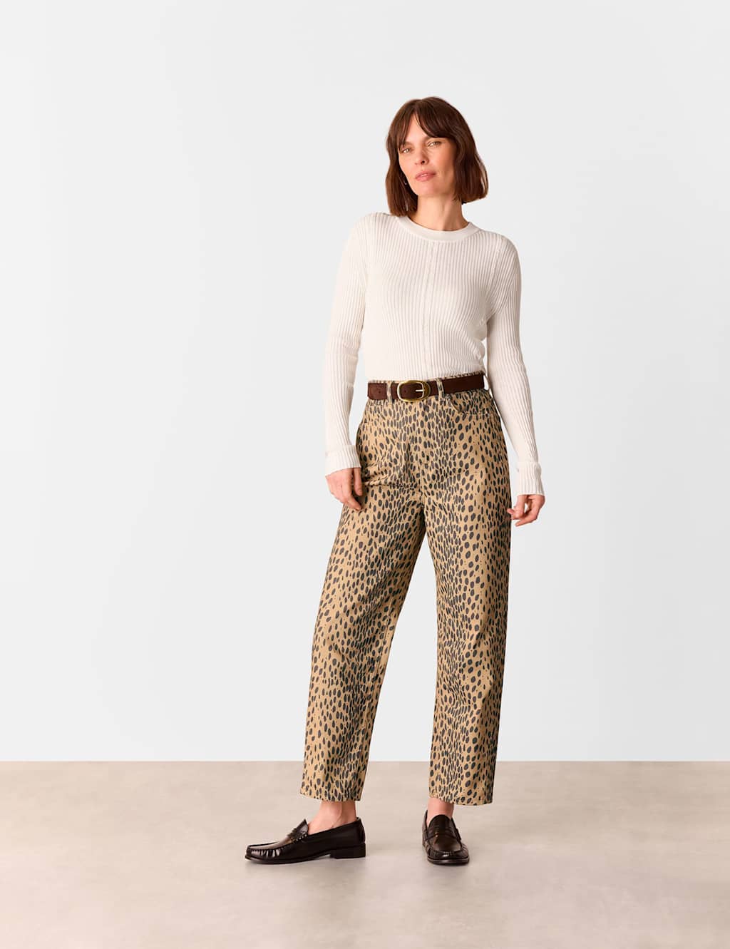 Whistles Women's Animal Print High Waisted Barrel Jeans - 28 - Neutral, Neutral