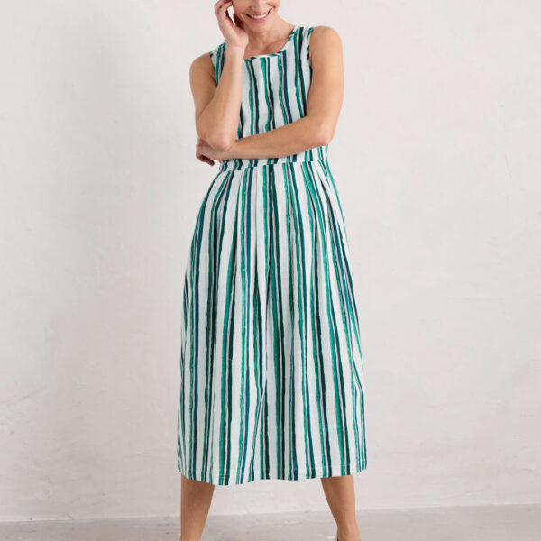 Seasalt Cornwall Women's Pure Cotton Striped Midi Waisted Dress - 14 - White Mix, White Mix