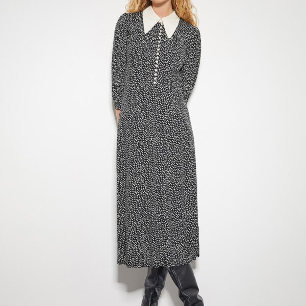 Monsoon Women's Jersey Ditsy Floral Collared Midi Shirt Dress - XL - Black Mix, Black Mix