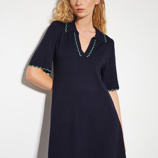 Monsoon Women's Knitted Collared Knee Length Dress - XXL - Navy, Navy