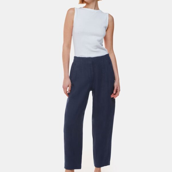 Whistles Women's Pure Linen Tapered Ankle Grazer Trousers - 10 - Navy, Navy,Dusky Rose