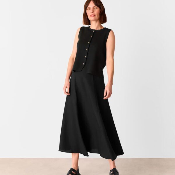 Whistles Women's Cotton Rich Crew Neck Button Through Waistcoat - Black, Black,Oatmeal