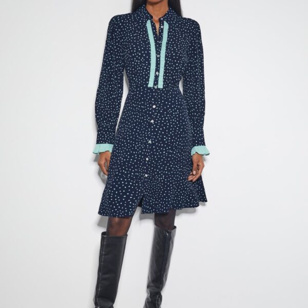 Monsoon Women's Printed Collared Knee Length Skater Dress - 16 - Navy Mix, Navy Mix