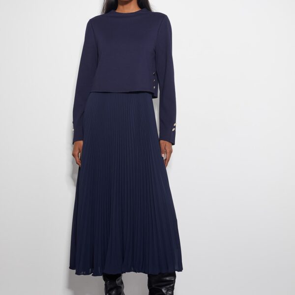 Monsoon Women's Round Neck Pleated Midi Dress - Navy, Navy