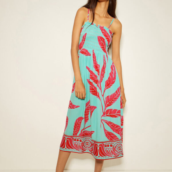 Monsoon Women's Floral Bandeau Strappy Midi Tailored Dress - Green Mix, Green Mix