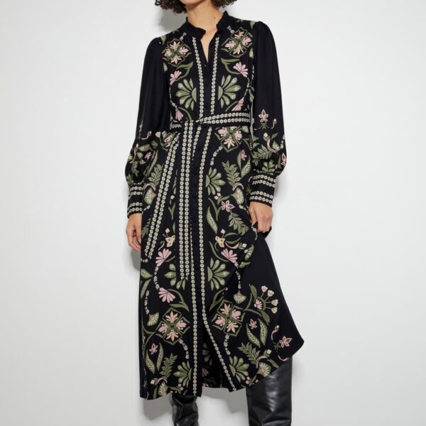 Monsoon Women's Printed Button Through Midi Tea Dress - 8 - Black Mix, Black Mix